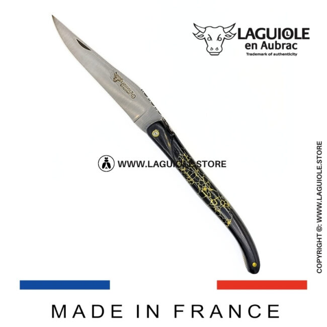 laguiole knife – nox pretiosa collection – ebony & onyx – brass liners
