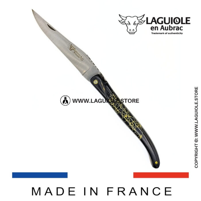 laguiole knife – nox pretiosa collection – ebony & onyx – brass liners
