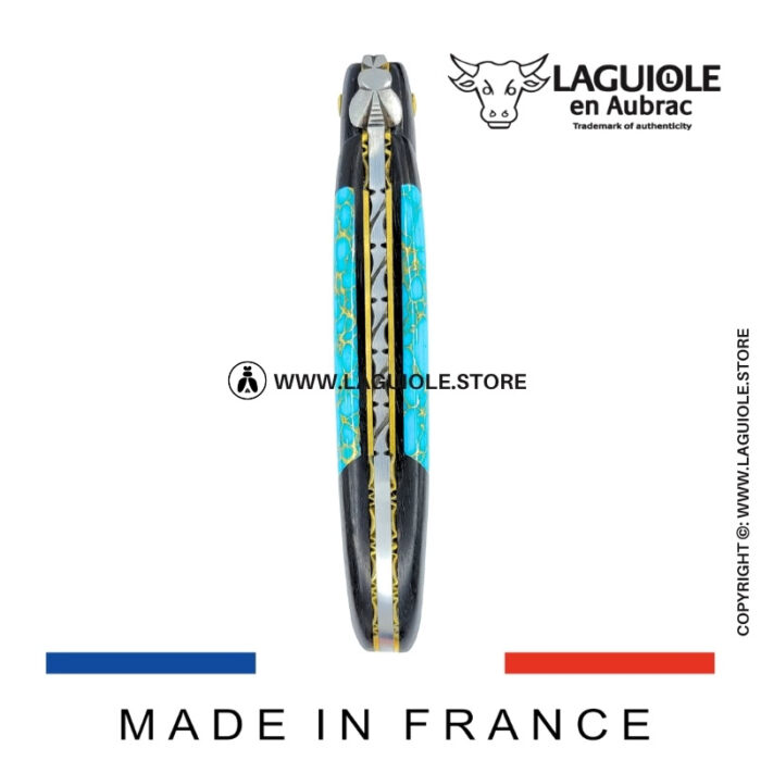 laguiole knife – nox pretiosa collection – ebony & turquoise – brass liners