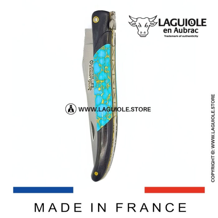 laguiole knife – nox pretiosa collection – ebony & turquoise – brass liners