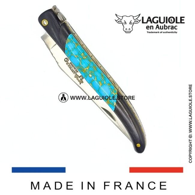 laguiole knife – nox pretiosa collection – ebony & turquoise – brass liners