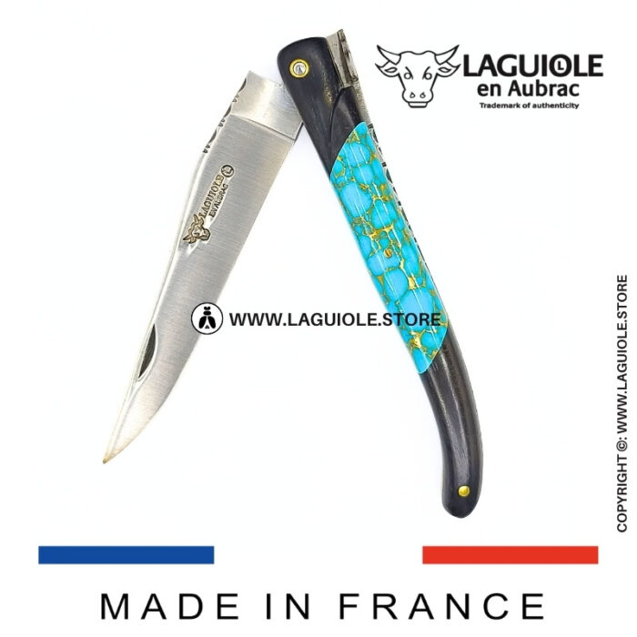laguiole knife – nox pretiosa collection – ebony & turquoise – brass liners