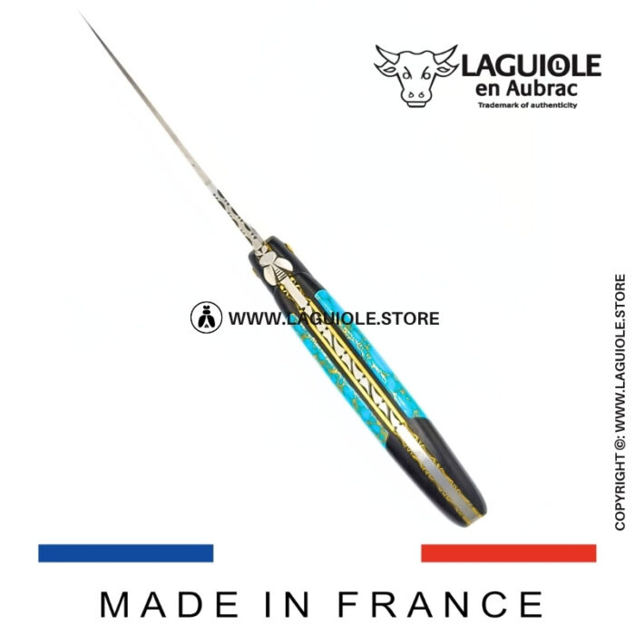 laguiole knife – nox pretiosa collection – ebony & turquoise – brass liners