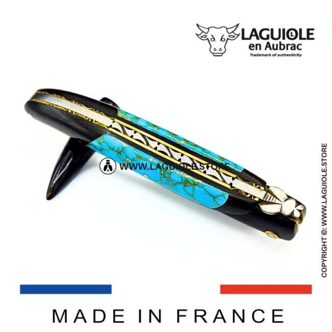 laguiole knife – nox pretiosa collection – ebony & turquoise – brass liners