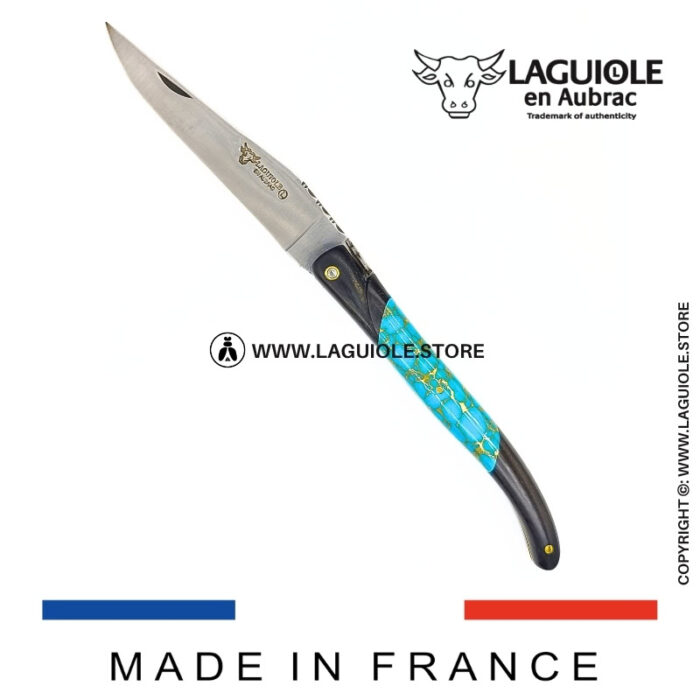 laguiole knife – nox pretiosa collection – ebony & turquoise – brass liners