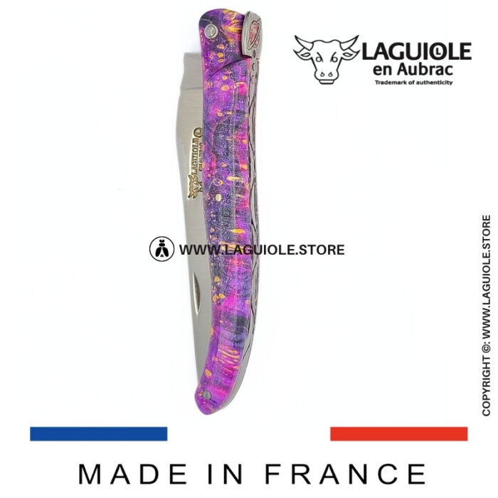 laguiole knife “saturn” – cosmos collection – elder burl (pink)