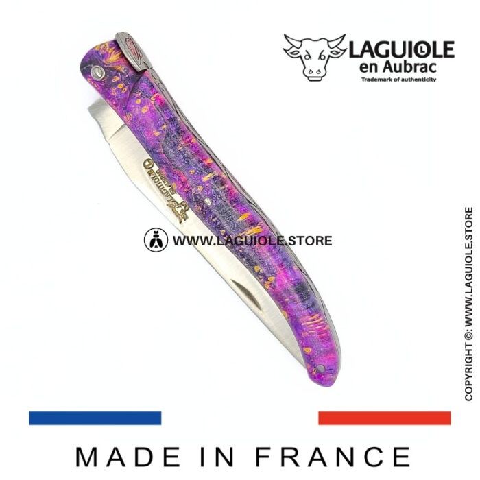 laguiole knife “saturn” – cosmos collection – elder burl (pink)