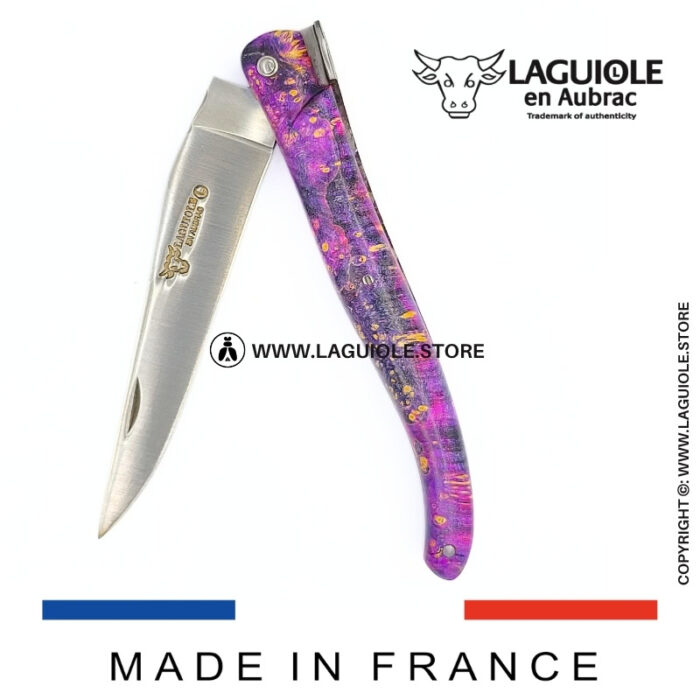 laguiole knife “saturn” – cosmos collection – elder burl (pink)