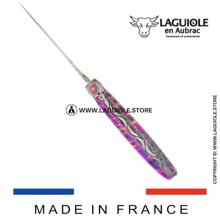 laguiole knife “saturn” – cosmos collection – elder burl (pink)