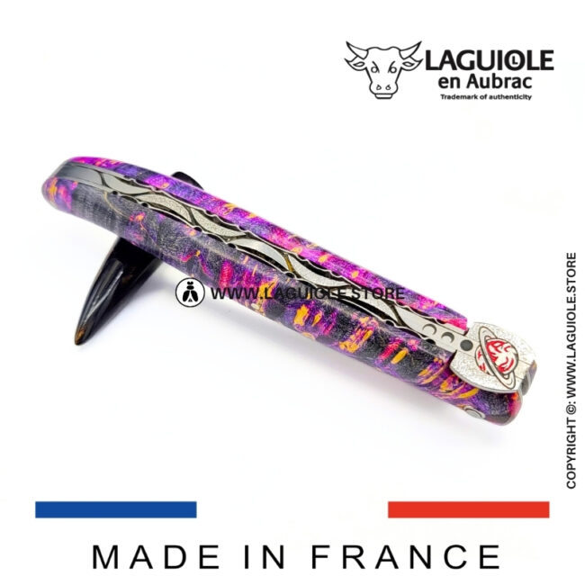 laguiole knife “saturn” – cosmos collection – elder burl (pink)