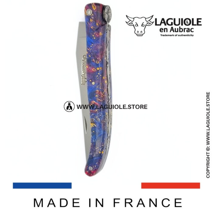 laguiole knife – “the earth” – cosmos collection – elder burl (blue)