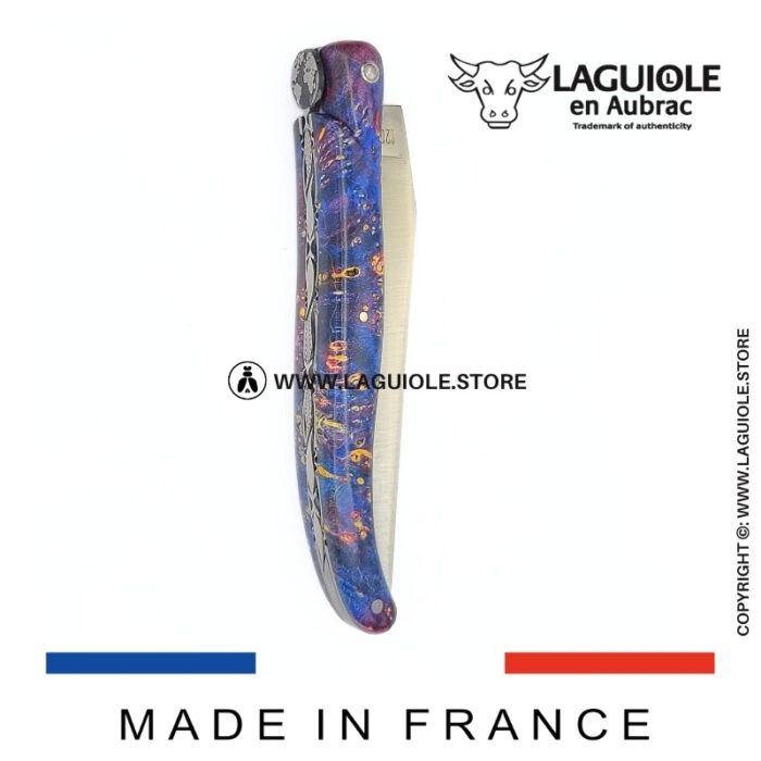 laguiole knife – “the earth” – cosmos collection – elder burl (blue)