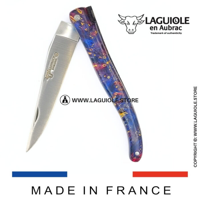 laguiole knife – “the earth” – cosmos collection – elder burl (blue)