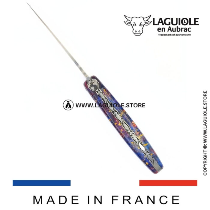 laguiole knife – “the earth” – cosmos collection – elder burl (blue)
