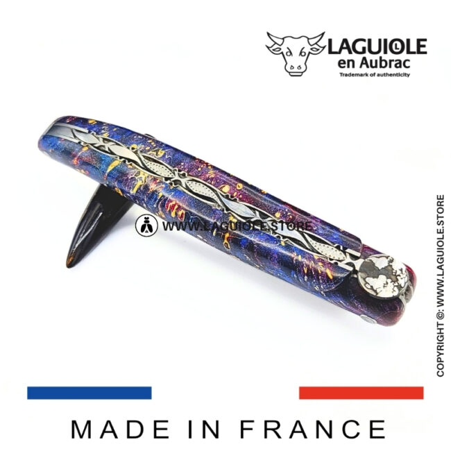 laguiole knife – “the earth” – cosmos collection – elder burl (blue)