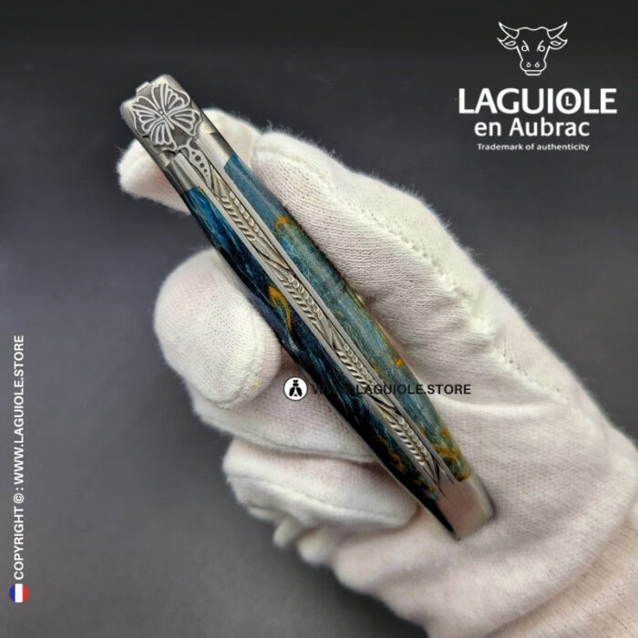 laguiole knife “butterfly” – blue birch wood handle