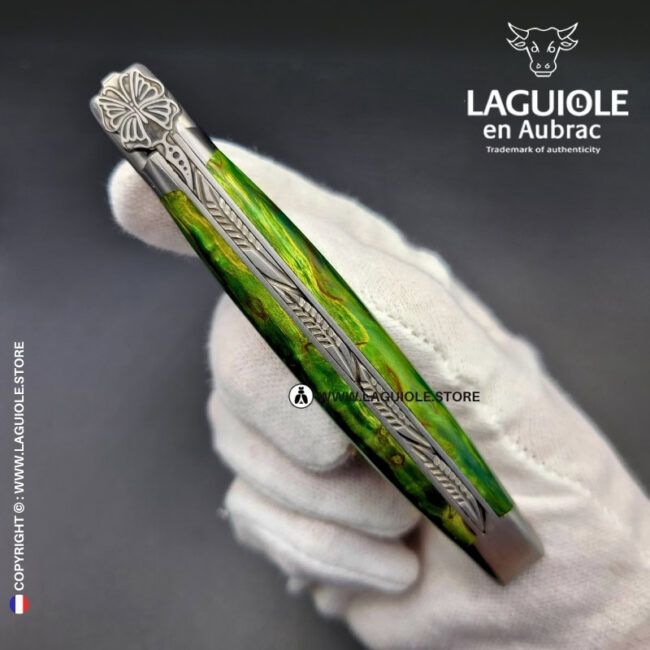 laguiole pocket knife “butterfly” – green birch wood handle