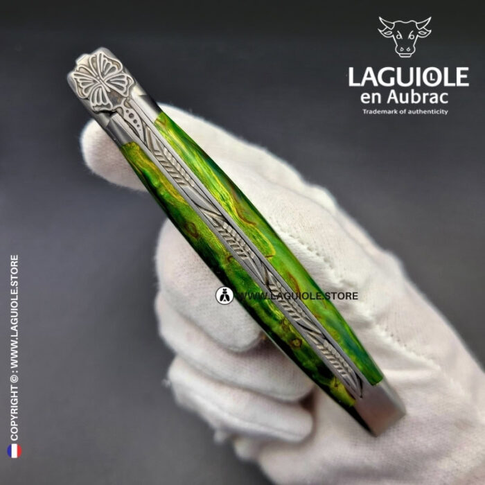 laguiole pocket knife “butterfly” – green birch wood handle