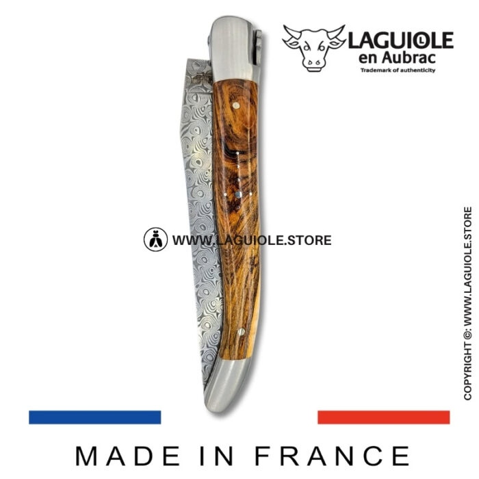 laguiole pocket knife – damascus balbach blade & double liners – pistachio wood