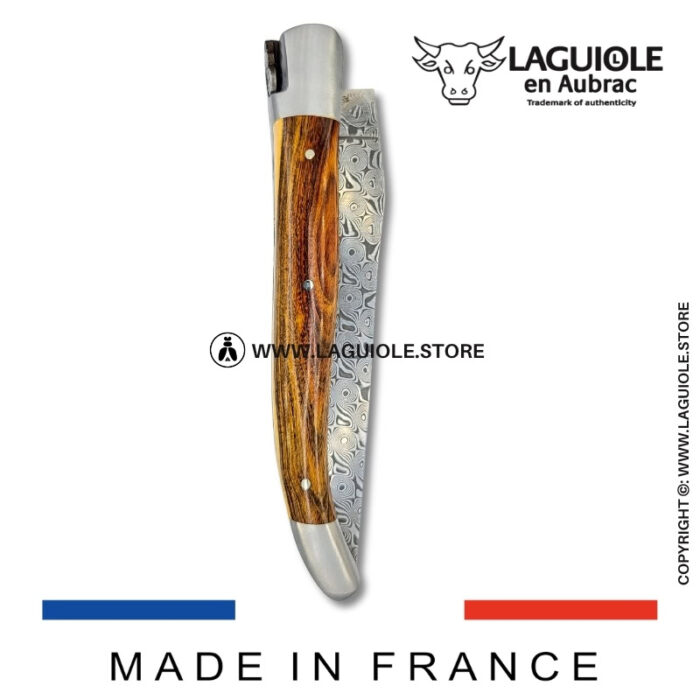laguiole pocket knife – damascus balbach blade & double liners – pistachio wood