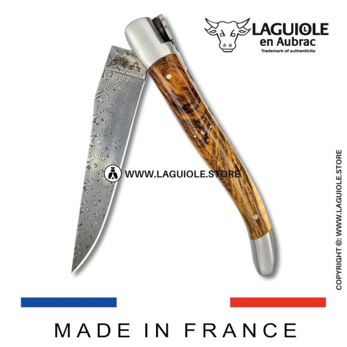 laguiole pocket knife – damascus balbach blade & double liners – pistachio wood