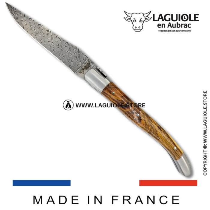 laguiole pocket knife – damascus balbach blade & double liners – pistachio wood