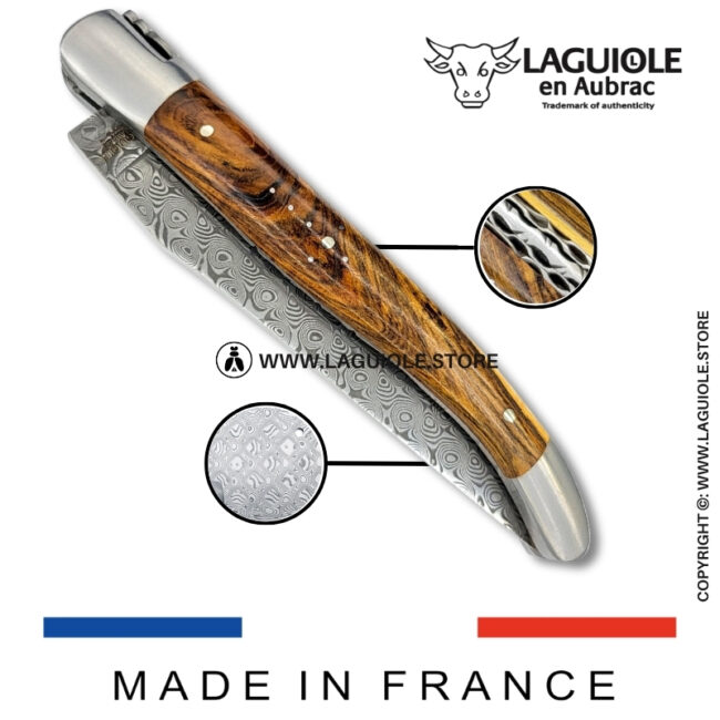 laguiole pocket knife – damascus balbach blade & double liners – pistachio wood
