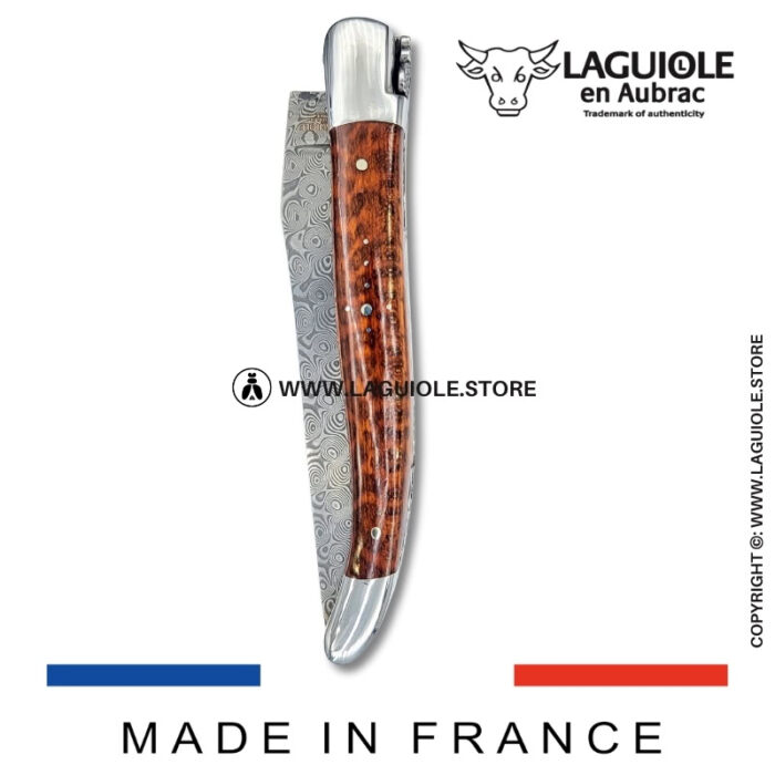 laguiole pocket knife – damascus balbach blade & double liners – snakewood