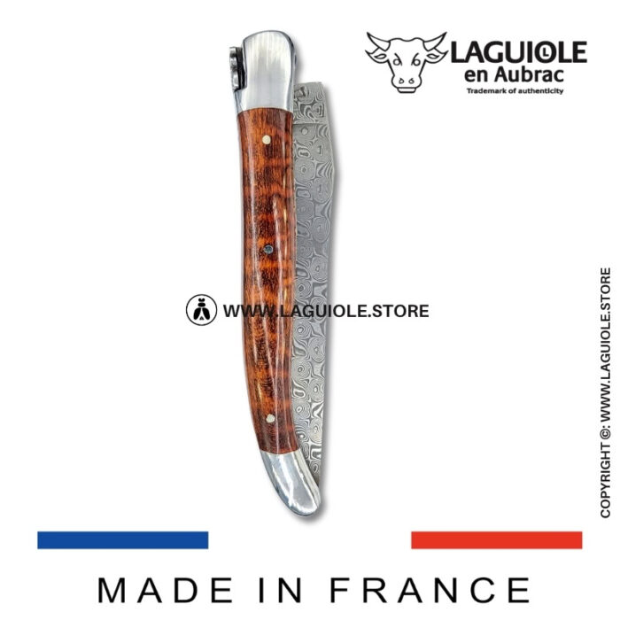laguiole pocket knife – damascus balbach blade & double liners – snakewood
