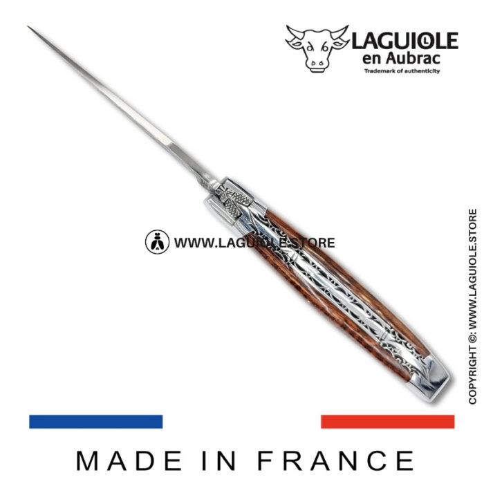 laguiole pocket knife – damascus balbach blade & double liners – snakewood