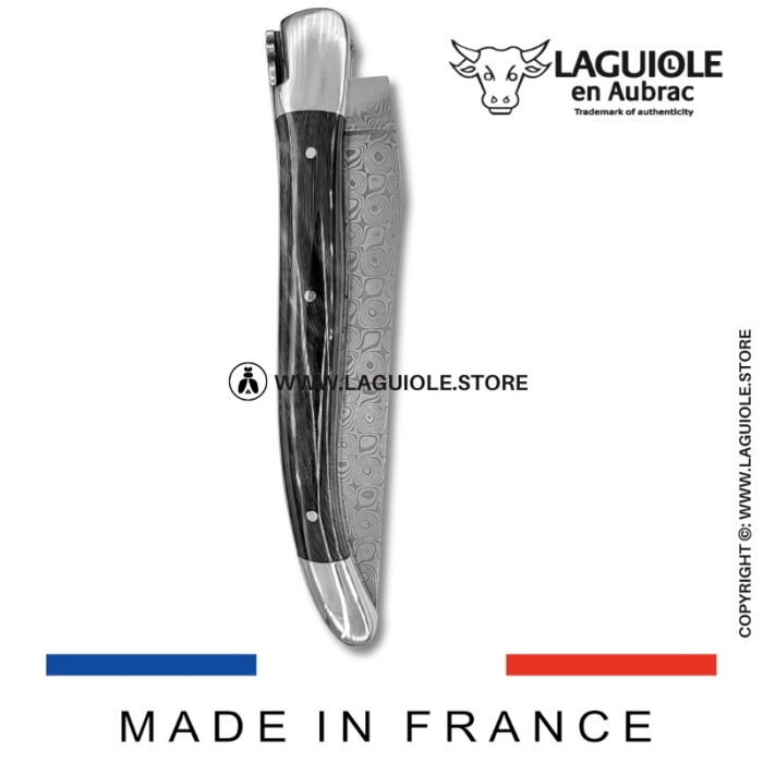 laguiole pocket knife – damascus balbach blade & double liners – buffalo horn