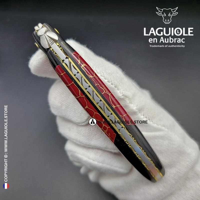 laguiole knife – nox pretiosa collection – ebony & jasper – brass liners