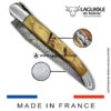 laguiole pocket knife in ram horn – hand engraved liners & balbach damascus blade