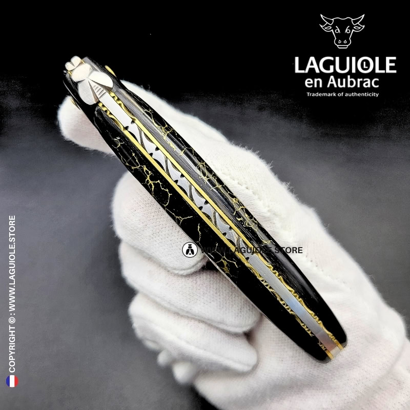 laguiole knife – nox pretiosa collection – ebony & onyx – brass liners