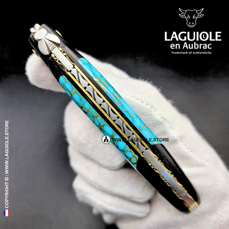 laguiole knife – nox pretiosa collection – ebony & turquoise – brass liners