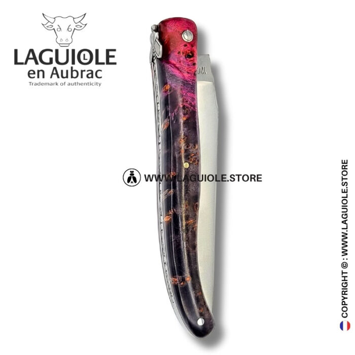 purple shell: laguiole knife in elder burl – carved bee with open wings –– full handle