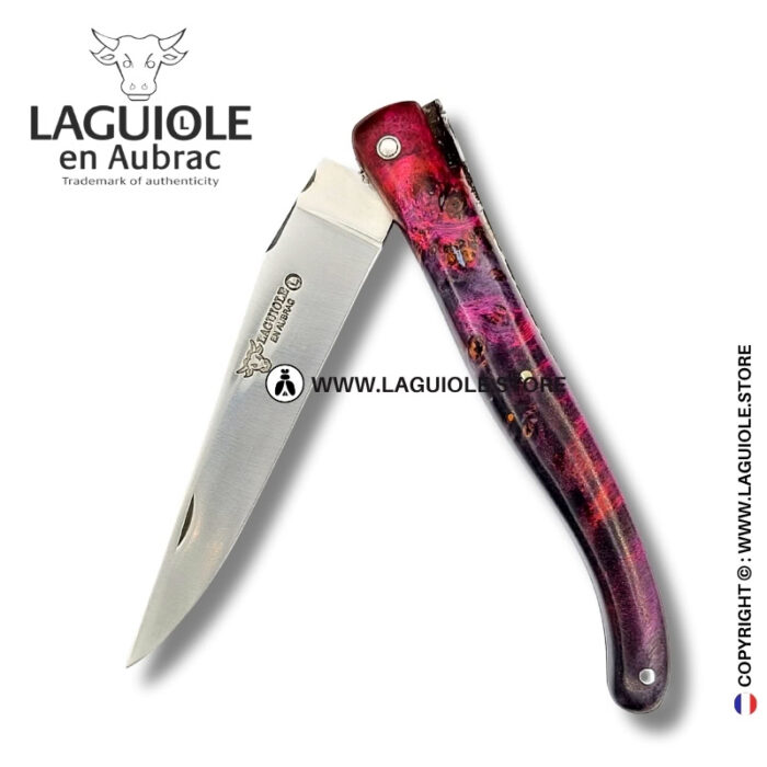 purple shell: laguiole knife in elder burl – carved bee with open wings –– full handle