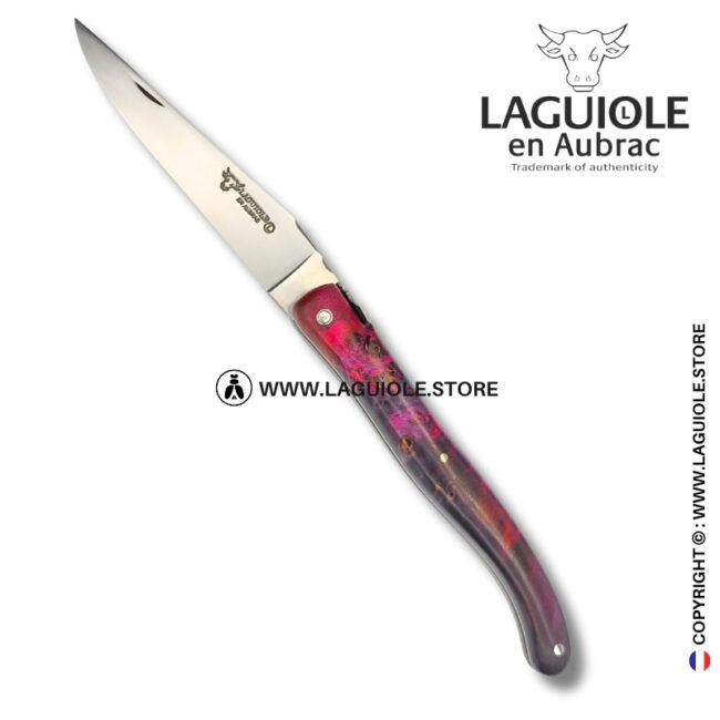 purple shell: laguiole knife in elder burl – carved bee with open wings –– full handle