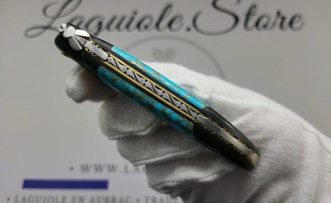laguiole knife – nox pretiosa collection – ebony & turquoise – brass liners