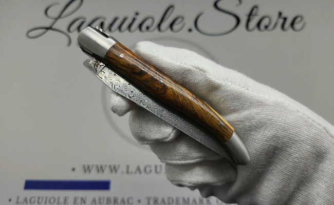 laguiole pocket knife – damascus balbach blade & double liners – pistachio wood