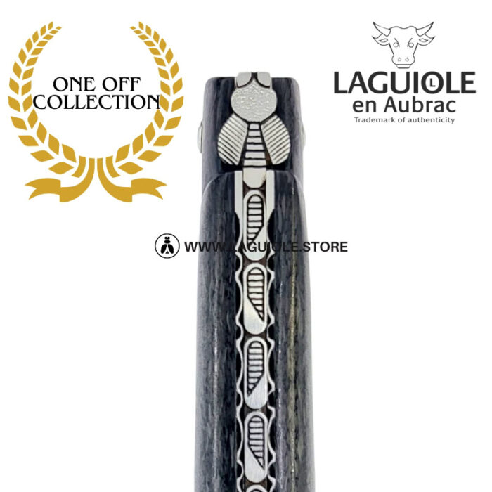 black eclipse – full carbon fiber laguiole knife – chiseled bee & honeycomb spring
