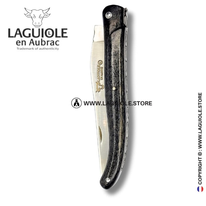 black eclipse – full carbon fiber laguiole knife – chiseled bee & honeycomb spring