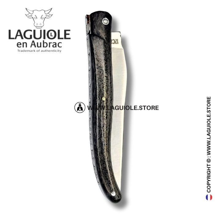 black eclipse – full carbon fiber laguiole knife – chiseled bee & honeycomb spring