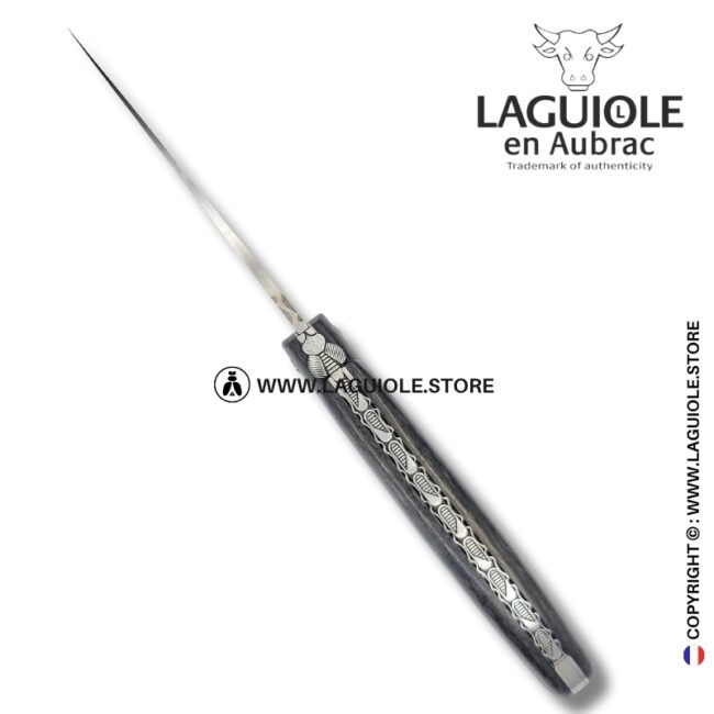black eclipse – full carbon fiber laguiole knife – chiseled bee & honeycomb spring
