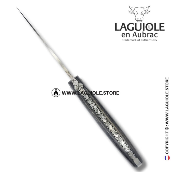 black eclipse – full carbon fiber laguiole knife – chiseled bee & honeycomb spring