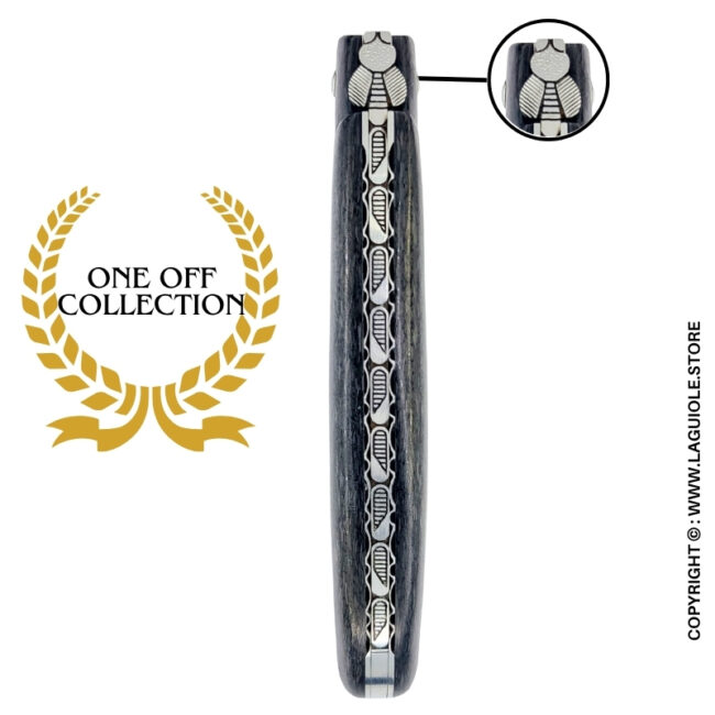 black eclipse – full carbon fiber laguiole knife – chiseled bee & honeycomb spring