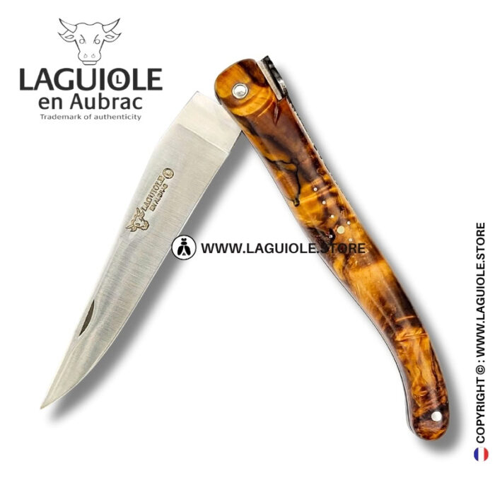 floral bee: laguiole knife in figured dark poplar bee and chiseled spring full handle