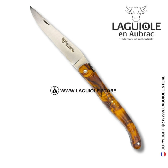 floral bee: laguiole knife in figured dark poplar bee and chiseled spring full handle