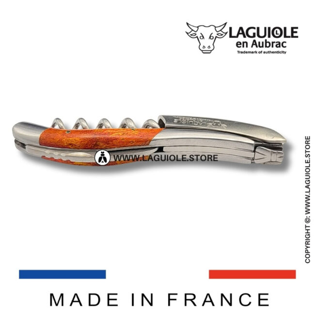 laguiole corkscrew orange coral cheesewood satin finish