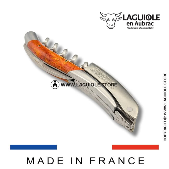 laguiole corkscrew orange coral cheesewood satin finish